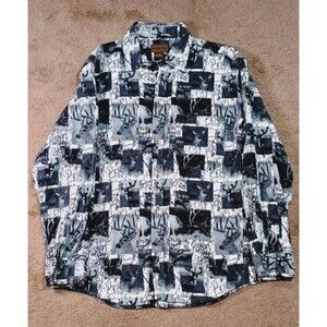 Marino Bay Deer Buck Graphic Flannel Shirt Size M Gray White Nature